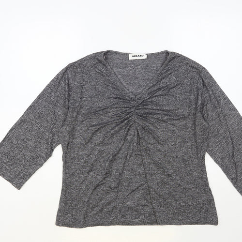 Gerard Womens Grey Polyester Basic Blouse Size 16 V-Neck