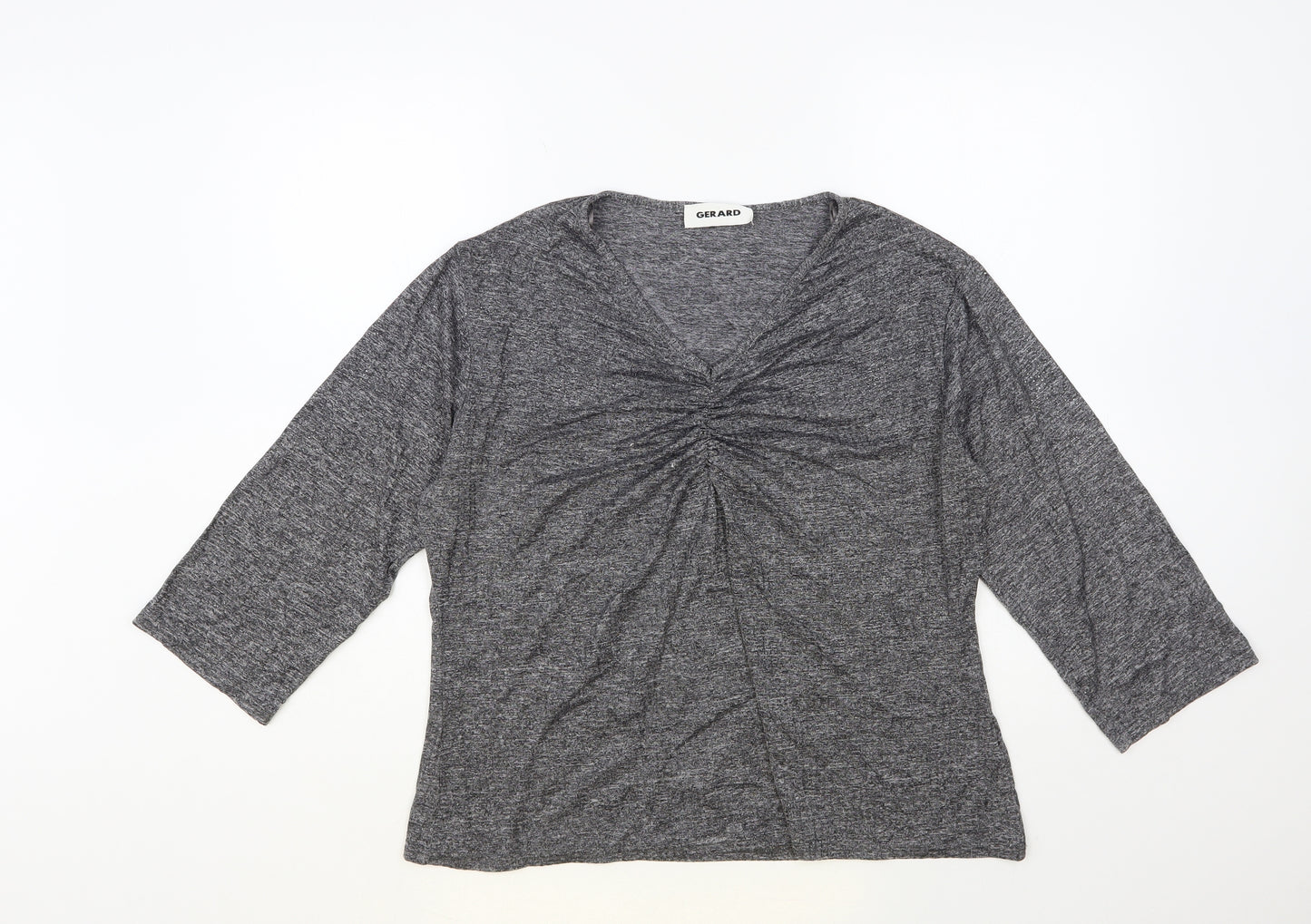 Gerard Womens Grey Polyester Basic Blouse Size 16 V-Neck
