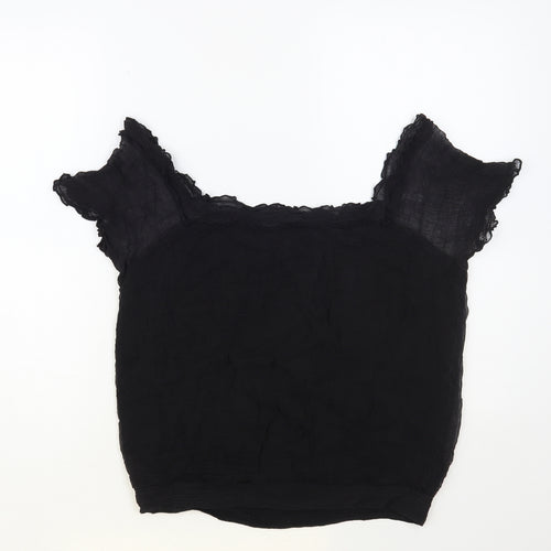 South Womens Black Viscose Basic Blouse Size 14 Square Neck