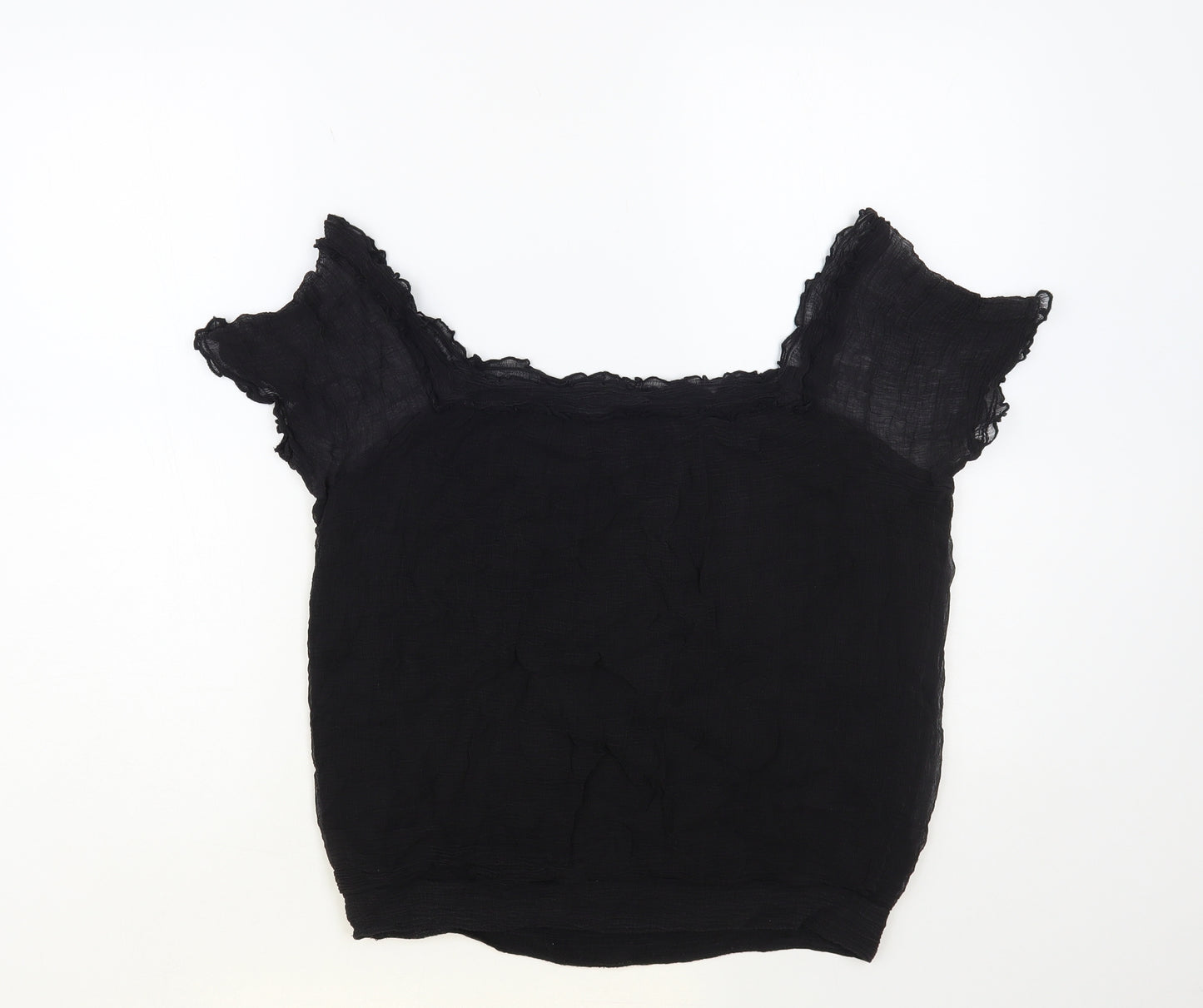 South Womens Black Viscose Basic Blouse Size 14 Square Neck