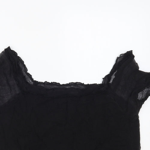 South Womens Black Viscose Basic Blouse Size 14 Square Neck