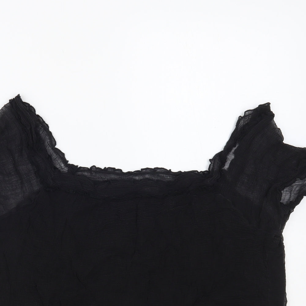 South Womens Black Viscose Basic Blouse Size 14 Square Neck
