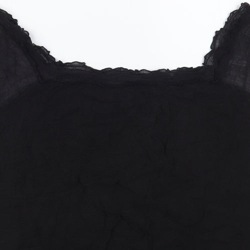 South Womens Black Viscose Basic Blouse Size 14 Square Neck