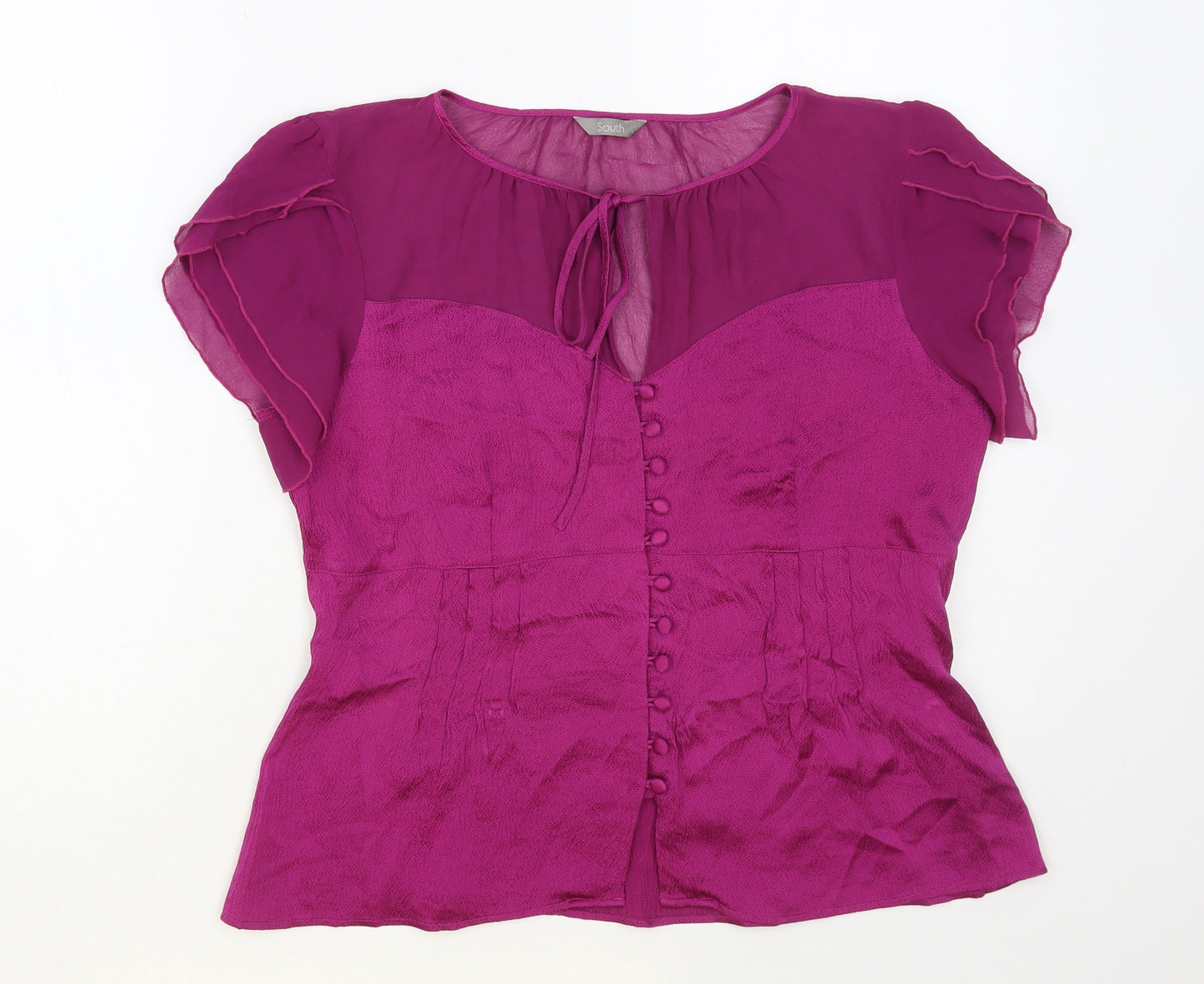 South Womens Pink Silk Basic Blouse Size 16 Round Neck