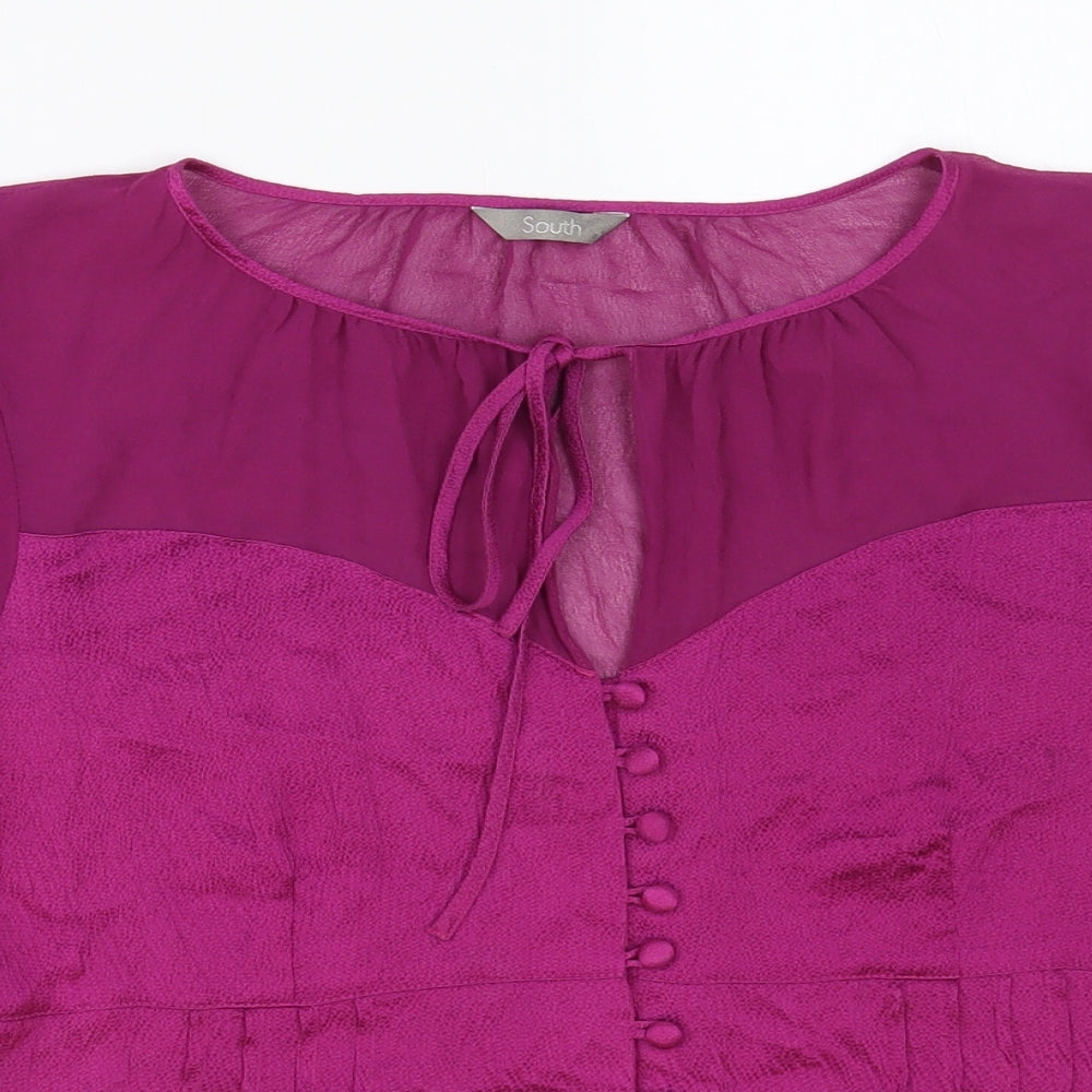 South Womens Pink Silk Basic Blouse Size 16 Round Neck