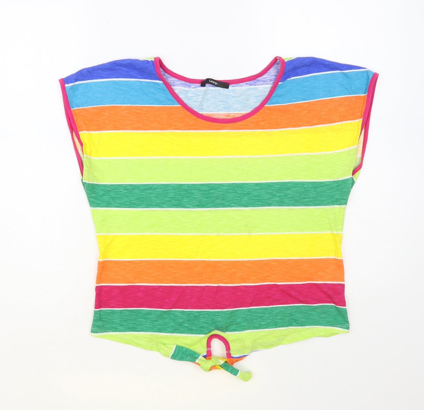 George Womens Multicoloured Striped Cotton Basic T-Shirt Size 10 Round Neck - Tie Front
