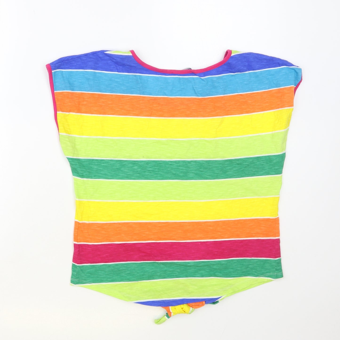 George Womens Multicoloured Striped Cotton Basic T-Shirt Size 10 Round Neck - Tie Front