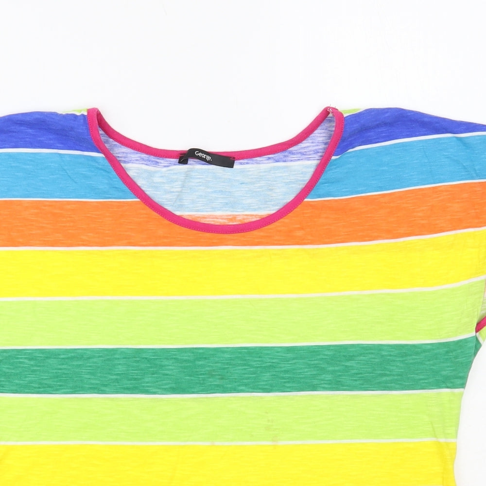 George Womens Multicoloured Striped Cotton Basic T-Shirt Size 10 Round Neck - Tie Front