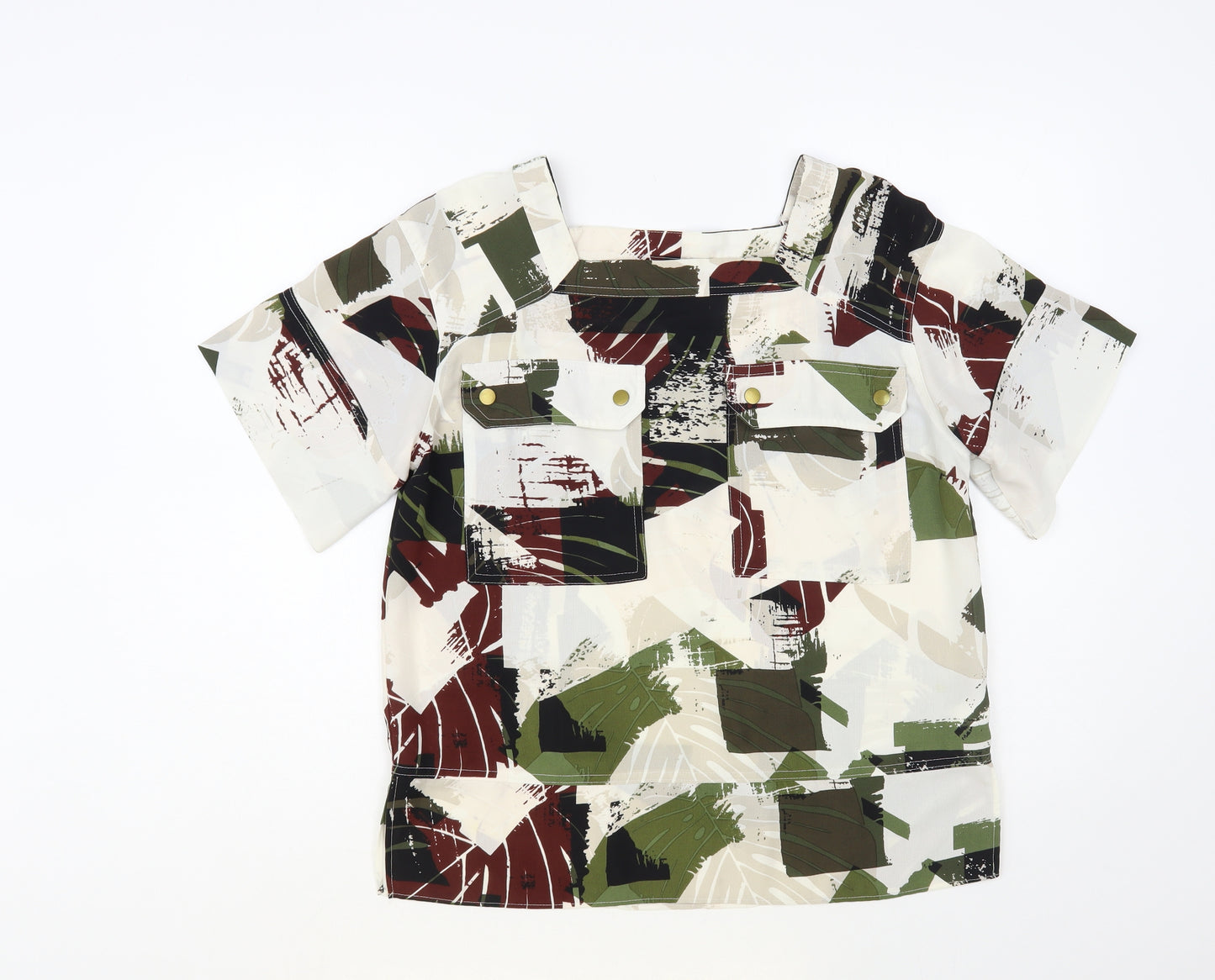 NEXT Womens Multicoloured Geometric Polyester Basic Blouse Size 12 Square Neck