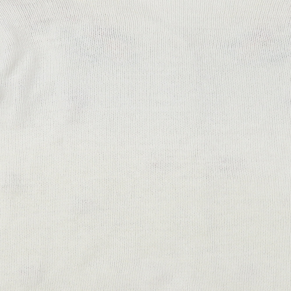 Paramour Womens White V-Neck Floral Ramie Cardigan Jumper One Size