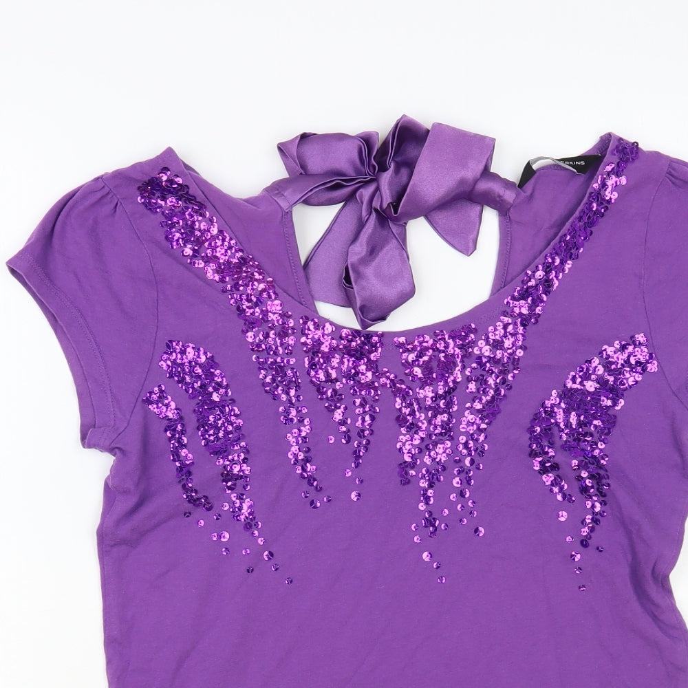 Dorothy Perkins Womens Purple Cotton Basic T-Shirt Size 16 Scoop Neck