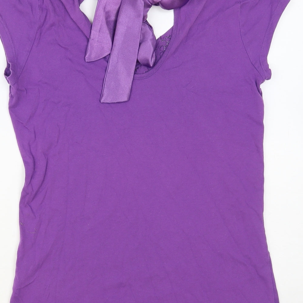 Dorothy Perkins Womens Purple Cotton Basic T-Shirt Size 16 Scoop Neck