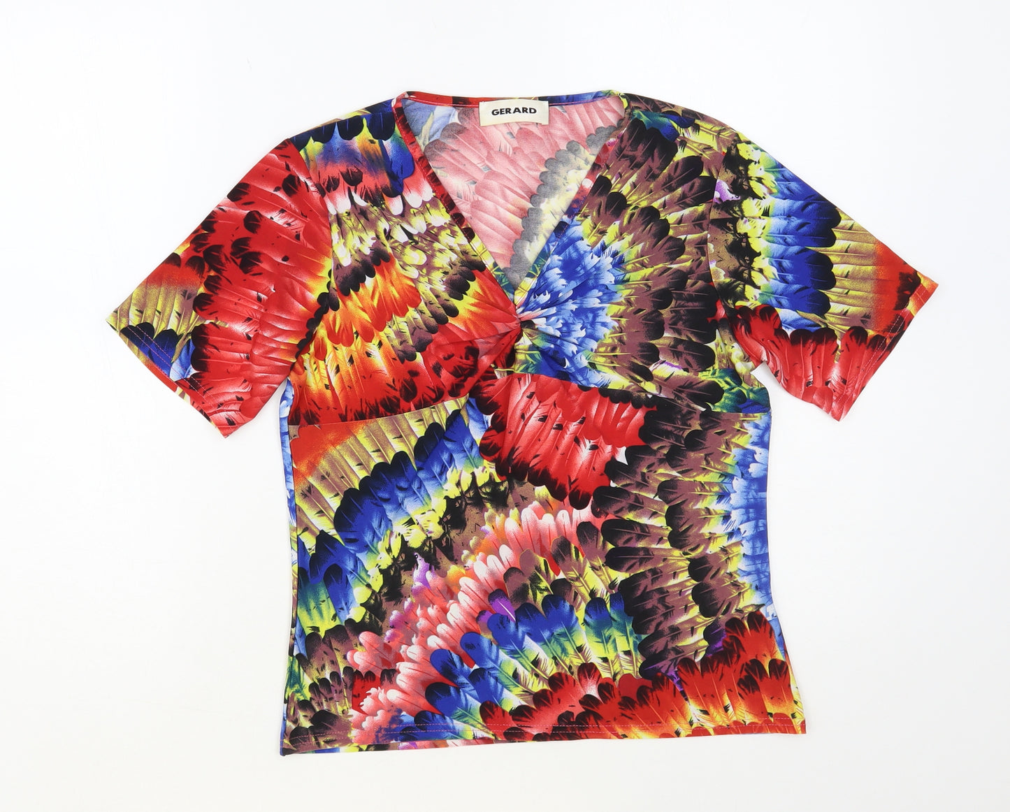 Gerard Womens Multicoloured Geometric Polyester Basic T-Shirt Size 10 V-Neck
