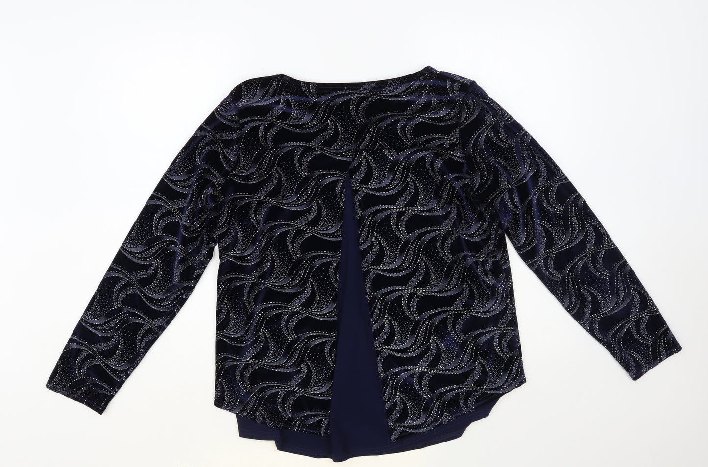 Gerard Womens Blue Geometric Polyester Basic Blouse Size 14 Boat Neck