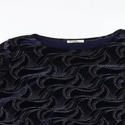 Gerard Womens Blue Geometric Polyester Basic Blouse Size 14 Boat Neck