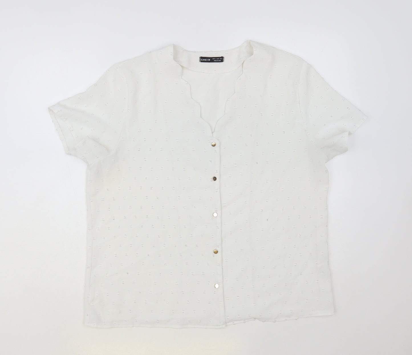 SheIn Womens White Polyester Basic Button-Up Size XL V-Neck
