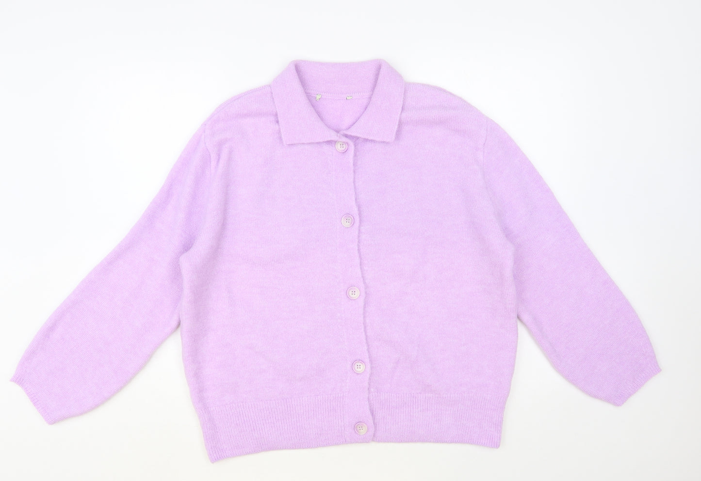 Preworn Womens Purple Collared Acrylic Cardigan Jumper Size L