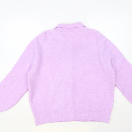 Preworn Womens Purple Collared Acrylic Cardigan Jumper Size L
