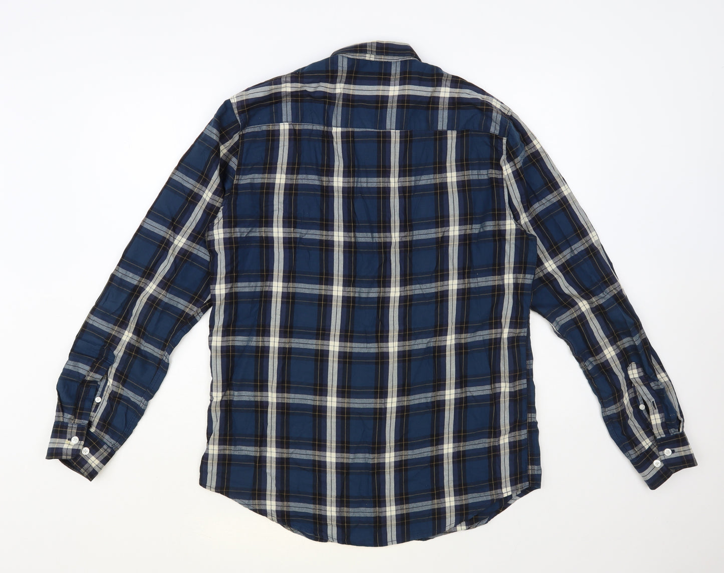 Outfitters Mens Blue Plaid Cotton Button-Up Size L Collared Button
