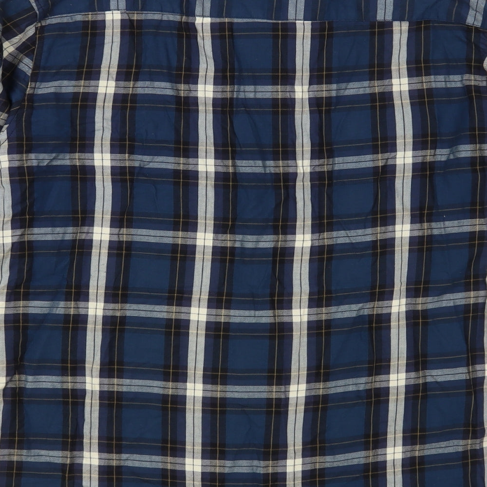 Outfitters Mens Blue Plaid Cotton Button-Up Size L Collared Button