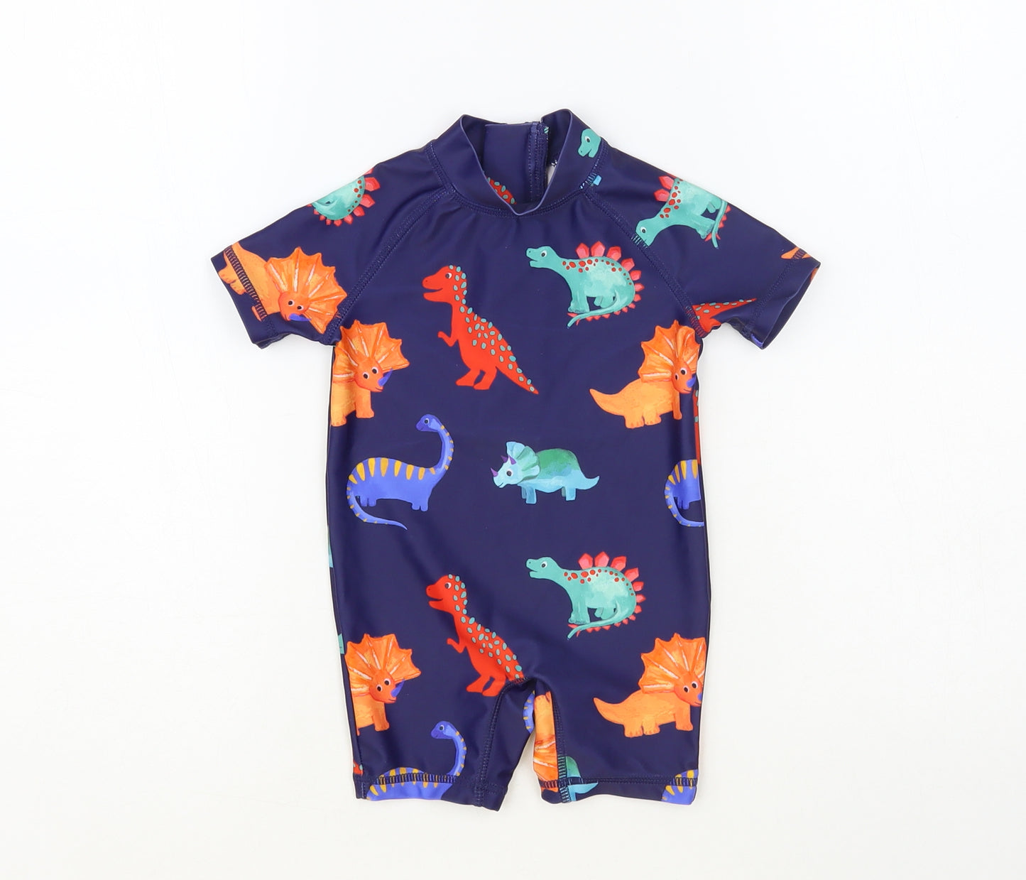 NEXT Baby Blue Geometric Polyester Romper One-Piece Size 9-12 Months Zip - Dinosaur Print Rash Guard