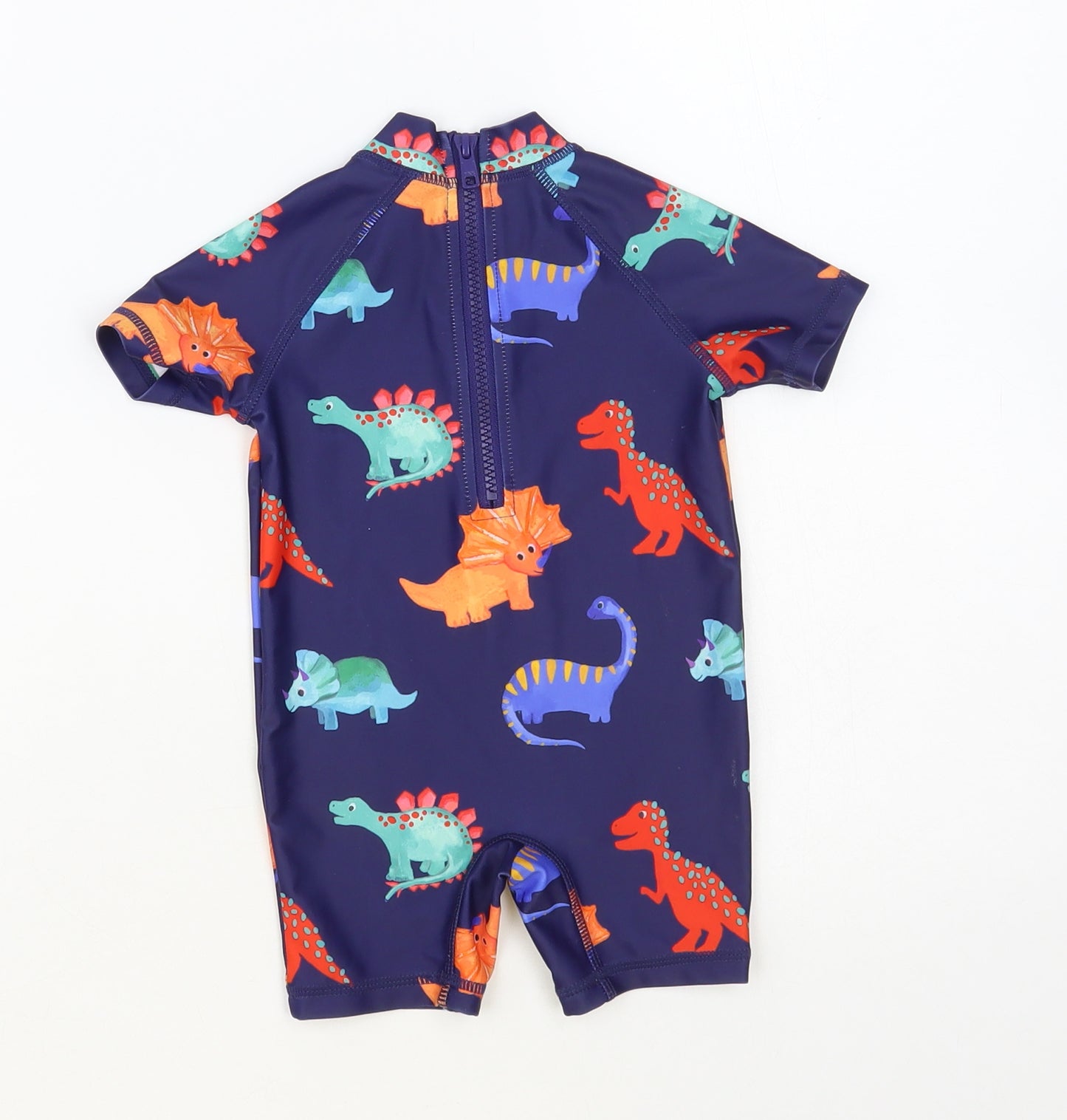 NEXT Baby Blue Geometric Polyester Romper One-Piece Size 9-12 Months Zip - Dinosaur Print Rash Guard