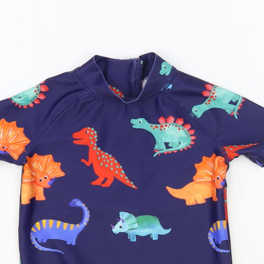 NEXT Baby Blue Geometric Polyester Romper One-Piece Size 9-12 Months Zip - Dinosaur Print Rash Guard