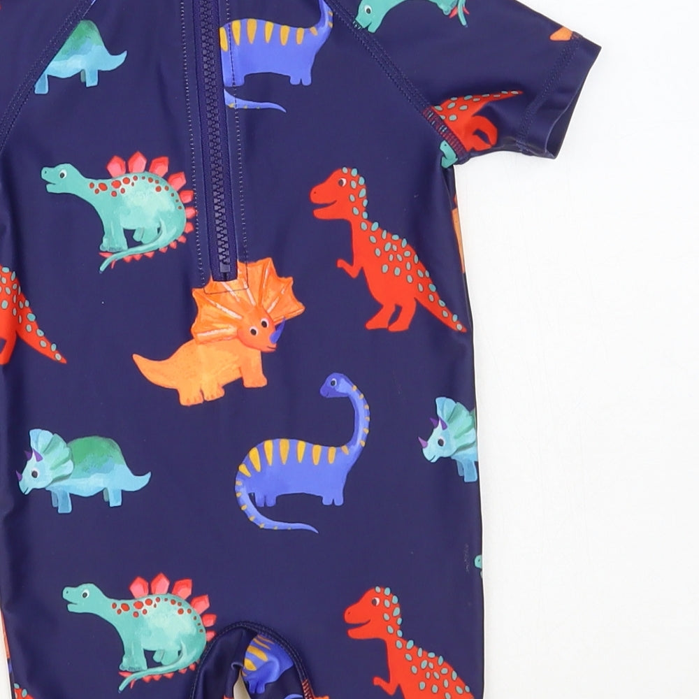 NEXT Baby Blue Geometric Polyester Romper One-Piece Size 9-12 Months Zip - Dinosaur Print Rash Guard