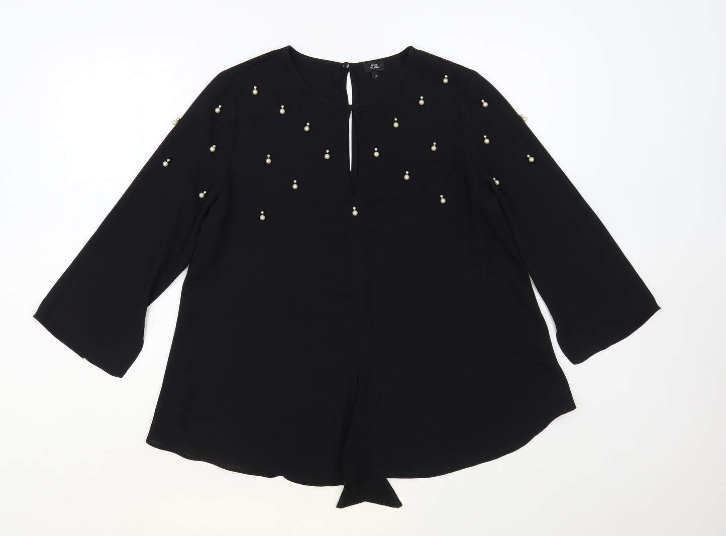 River Island Womens Black Polyester Basic Blouse Size 10 Round Neck