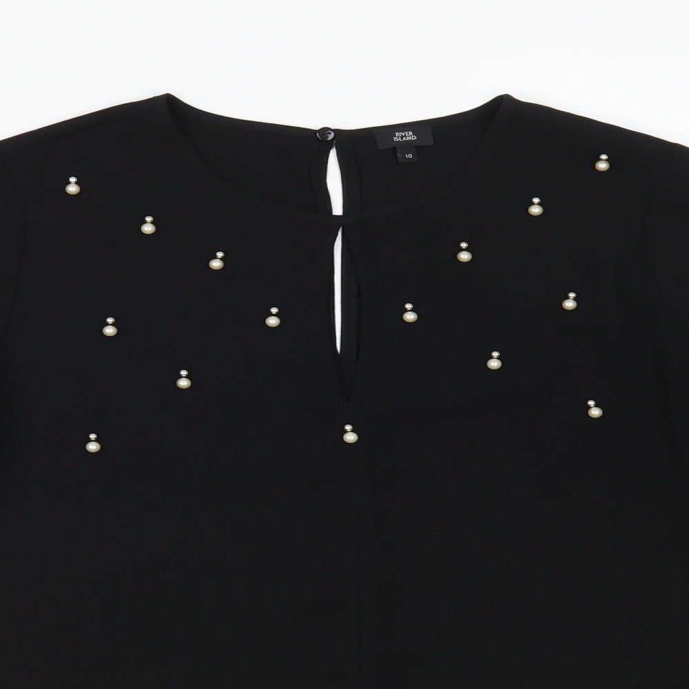 River Island Womens Black Polyester Basic Blouse Size 10 Round Neck