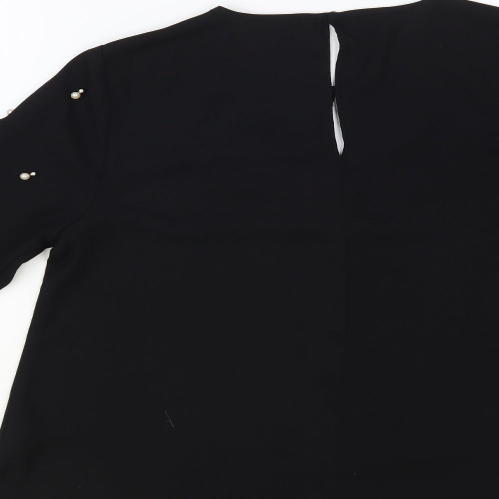 River Island Womens Black Polyester Basic Blouse Size 10 Round Neck