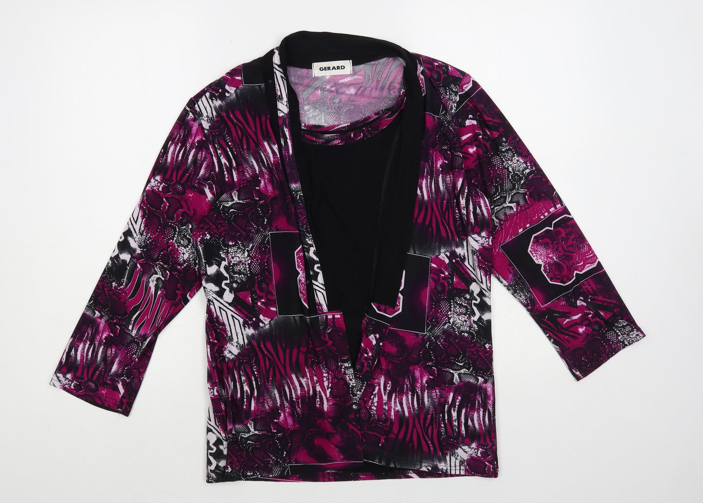 Gerard Womens Purple Geometric Polyester Basic Blouse Size 14 Round Neck