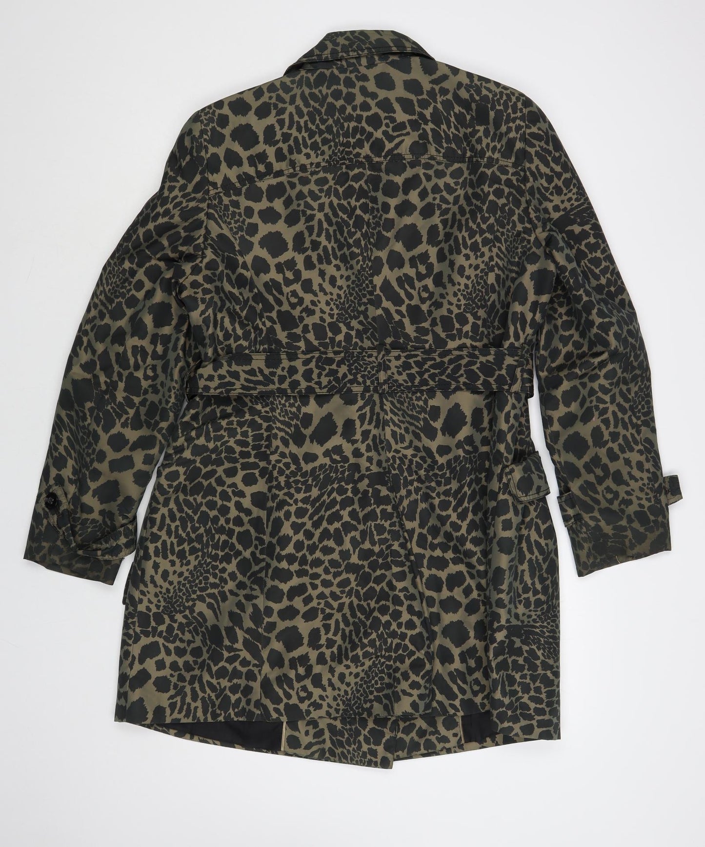 EWM Womens Brown Animal Print Trench Coat Coat Size 16 Button