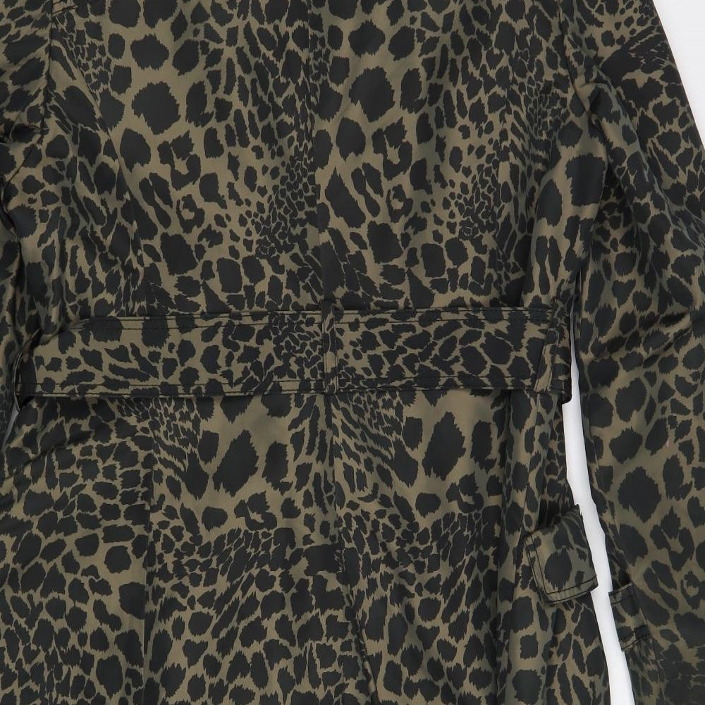 EWM Womens Brown Animal Print Trench Coat Coat Size 16 Button
