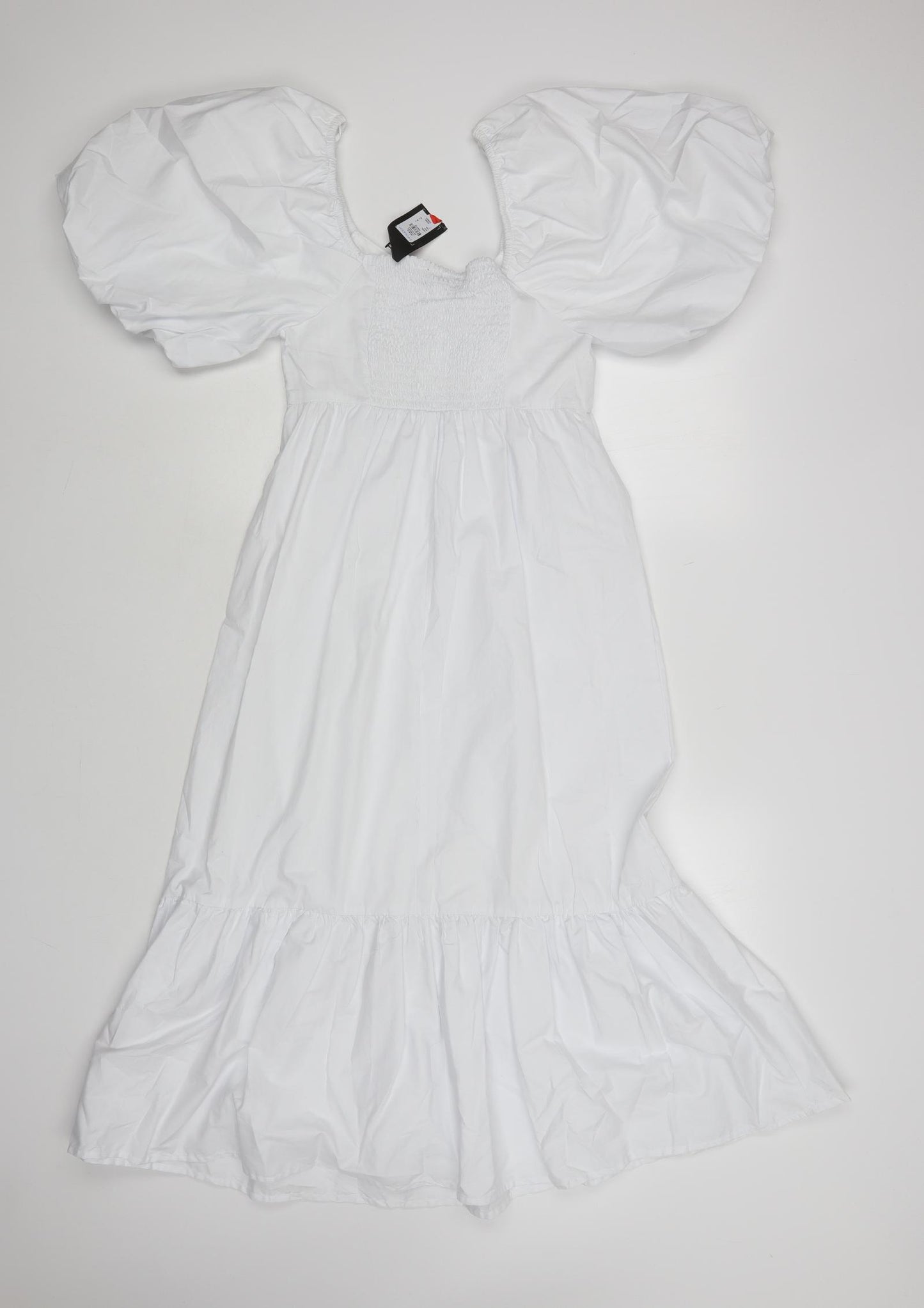 Primark Womens White Cotton A-Line Size 8 Square Neck Pullover - Puff Sleeves