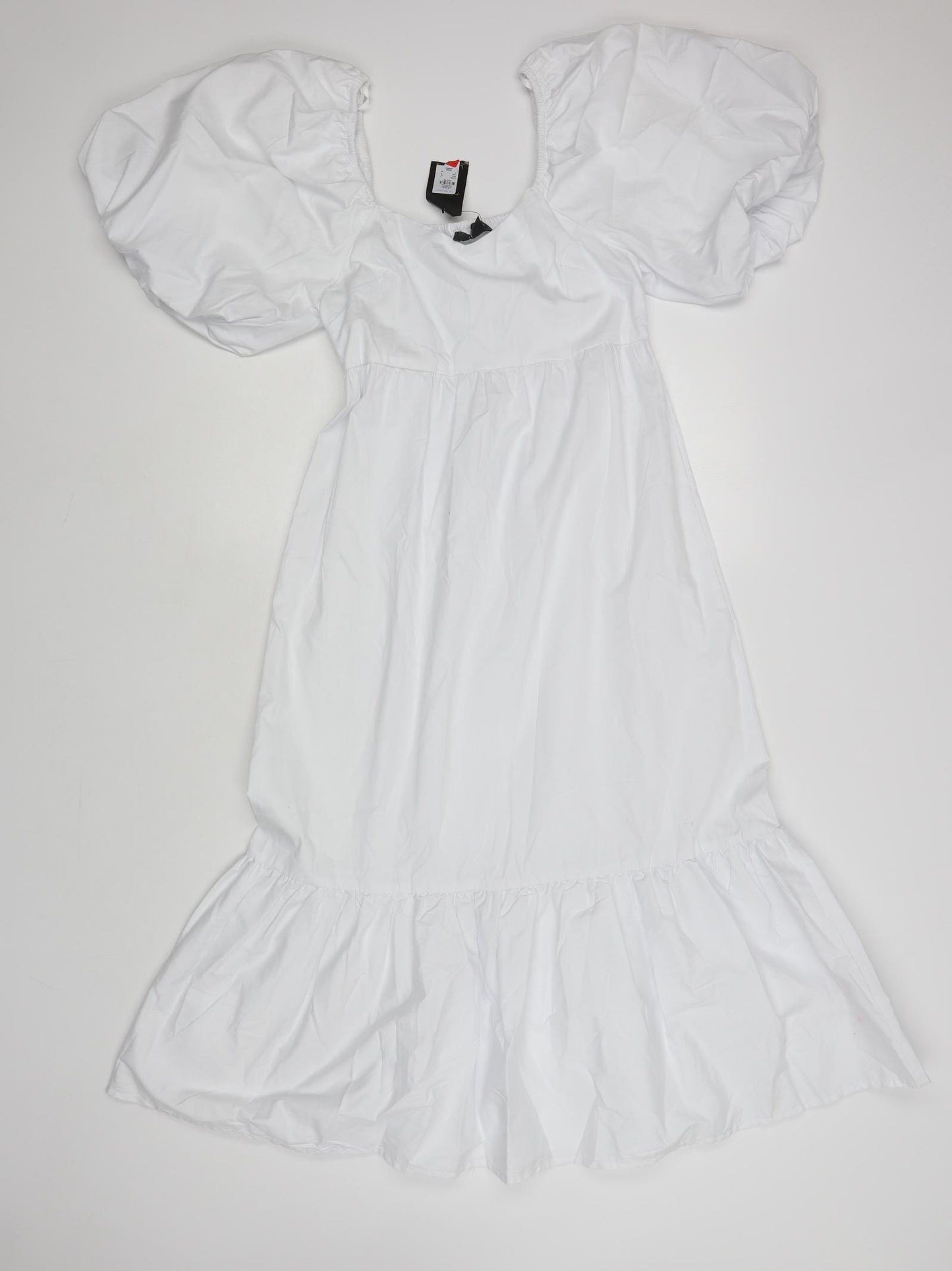 Primark Womens White Cotton A-Line Size 8 Square Neck Pullover - Puff Sleeves