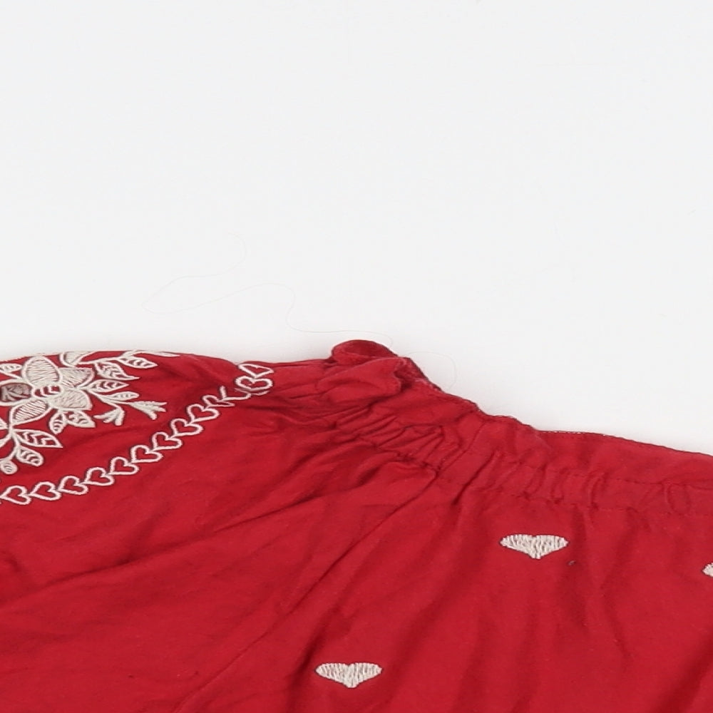 Topshop Womens Red Geometric Cotton Cropped Blouse Size 8 Off the Shoulder - Heart Pattern