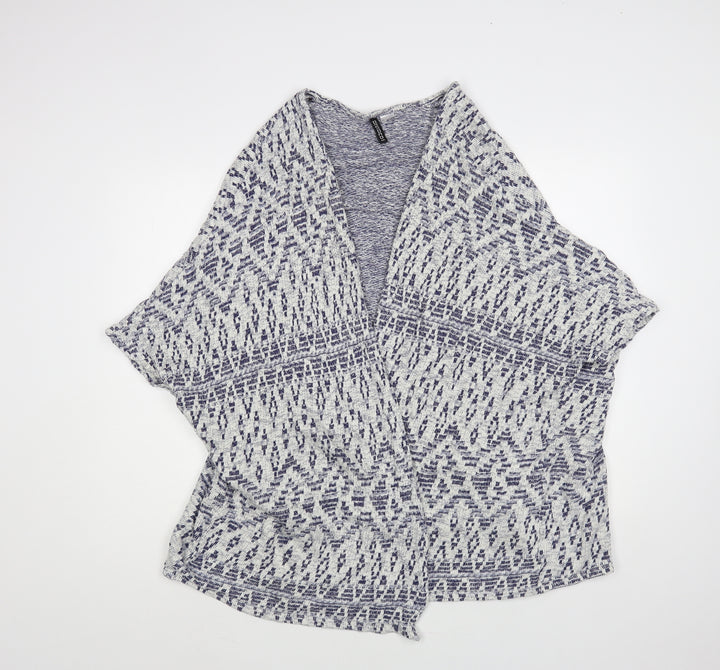 H&M Womens Blue V-Neck Geometric Cotton Cardigan Jumper Size S
