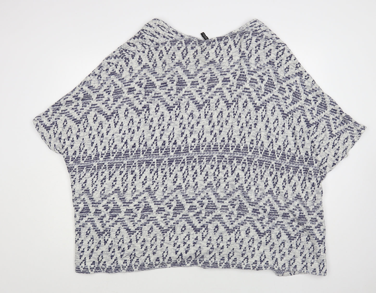 H&M Womens Blue V-Neck Geometric Cotton Cardigan Jumper Size S