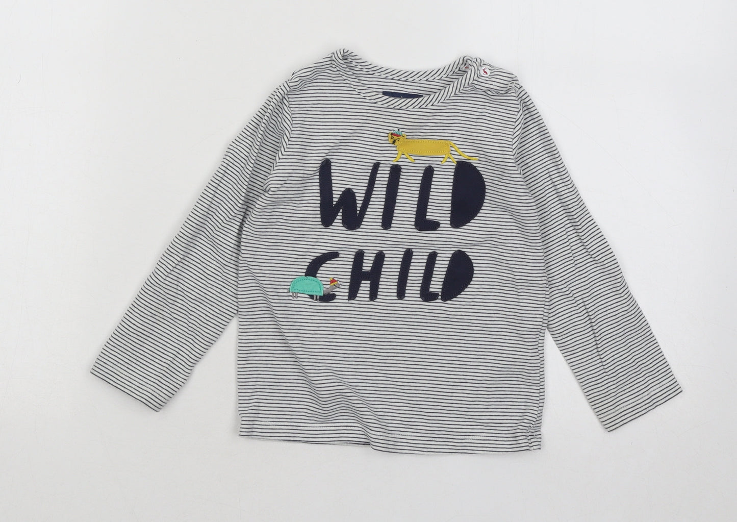 Joules Boys Blue Striped Cotton Basic T-Shirt Size 2-3 Years Round Neck Pullover - Wild Child