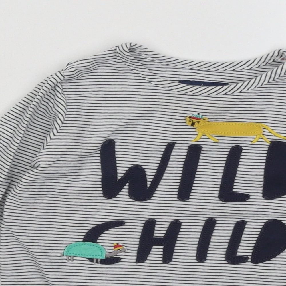Joules Boys Blue Striped Cotton Basic T-Shirt Size 2-3 Years Round Neck Pullover - Wild Child