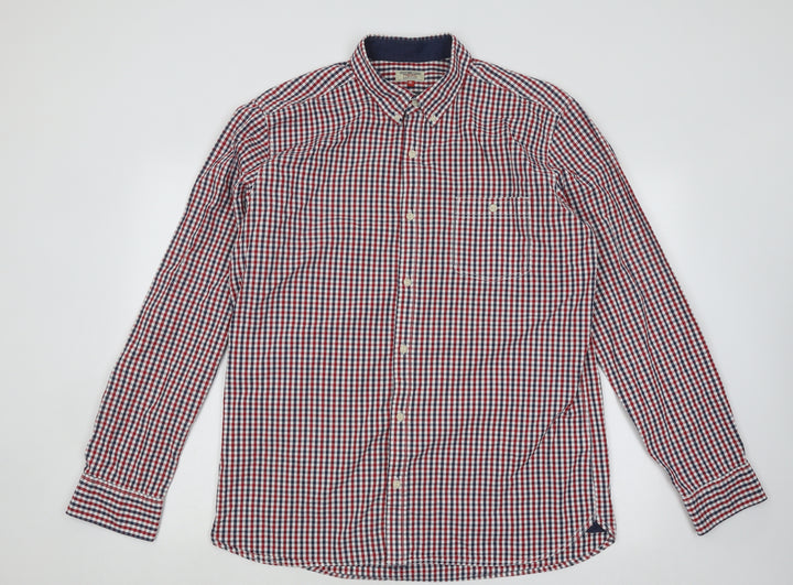 NEXT Mens Red Plaid Cotton Button-Up Size XL Collared Button