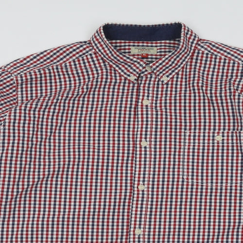 NEXT Mens Red Plaid Cotton Button-Up Size XL Collared Button