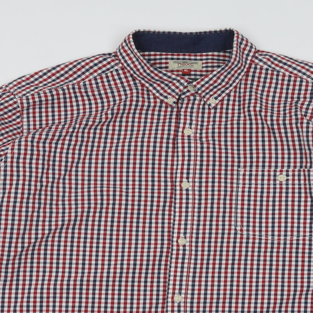 NEXT Mens Red Plaid Cotton Button-Up Size XL Collared Button