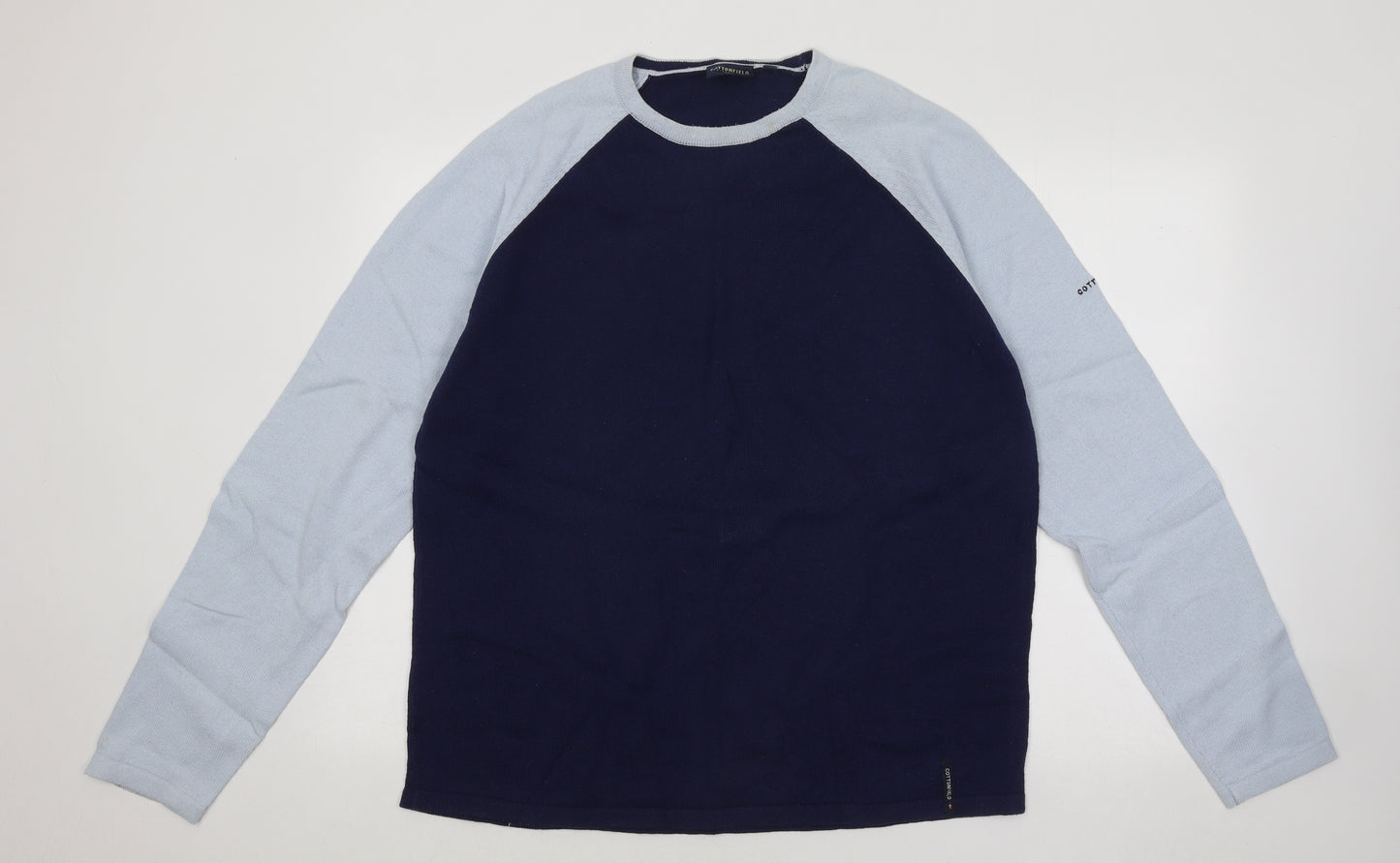 Cottonfield Mens Blue Round Neck Cotton Pullover Jumper Size XL