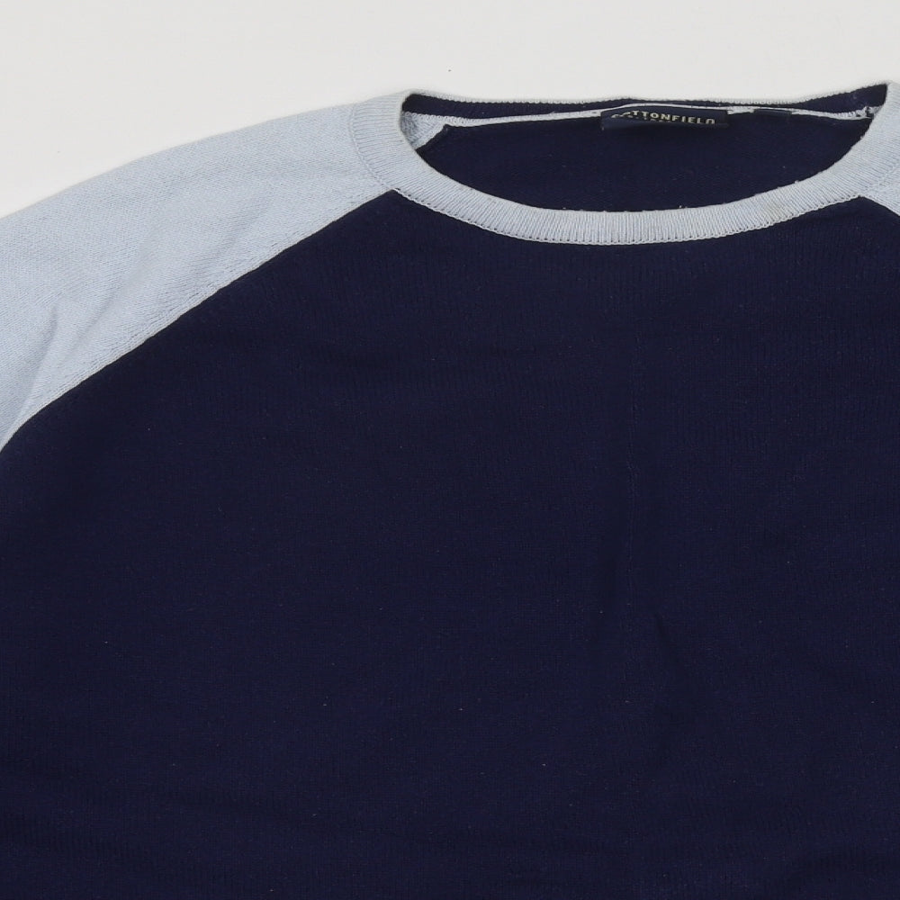 Cottonfield Mens Blue Round Neck Cotton Pullover Jumper Size XL