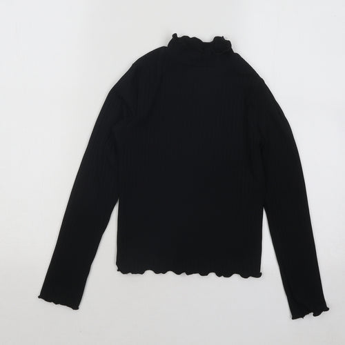 Candy Couture Girls Black Polyester Basic T-Shirt Size 10 Years Mock Neck Pullover - Lettuce Edging