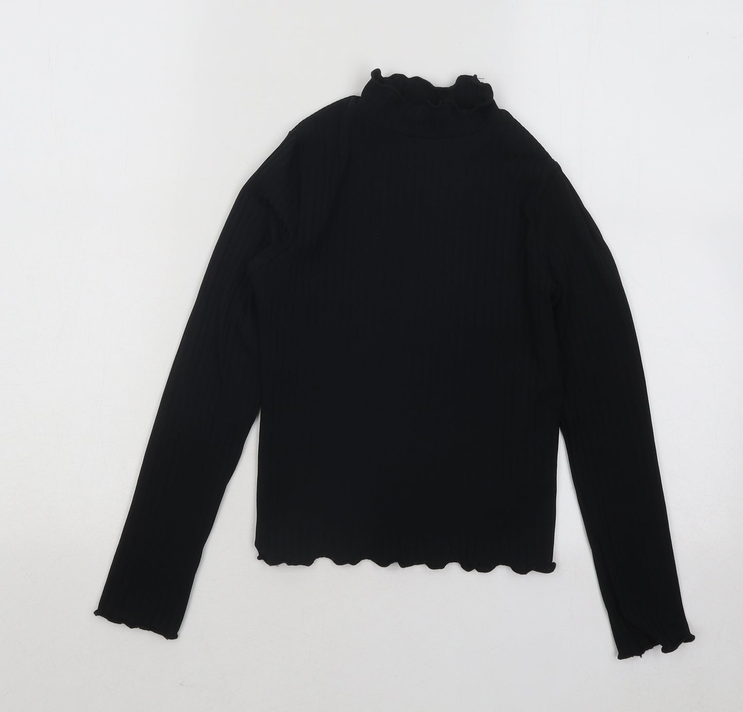 Candy Couture Girls Black Polyester Basic T-Shirt Size 10 Years Mock Neck Pullover - Lettuce Edging