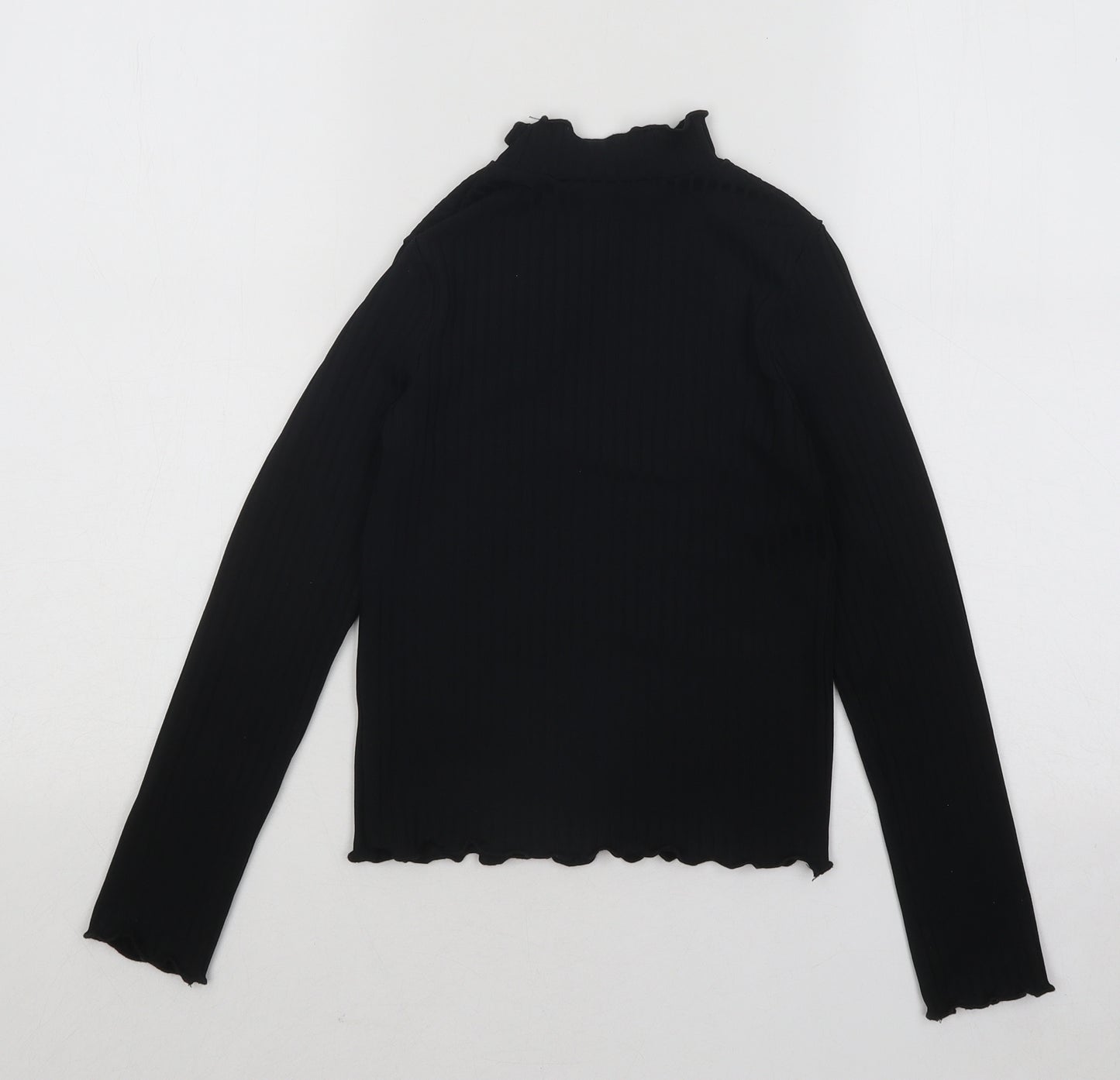 Candy Couture Girls Black Polyester Basic T-Shirt Size 10 Years Mock Neck Pullover - Lettuce Edging