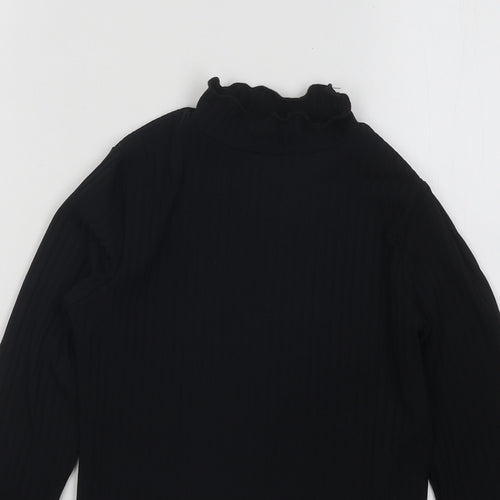 Candy Couture Girls Black Polyester Basic T-Shirt Size 10 Years Mock Neck Pullover - Lettuce Edging